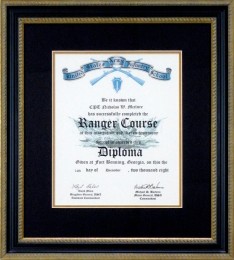 Ranger Course Diploma With Ornate Gold And Black Frame