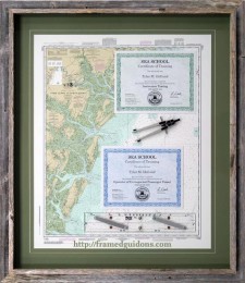 Framed Nautical Certificates of Training with Chart