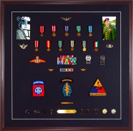 Medal Display Case-Military Medals With Ribbons, Patches, And Ph