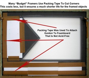 Example of Improper Way To Secure A Guidon Inside A Frame Performed By A Budget Framer