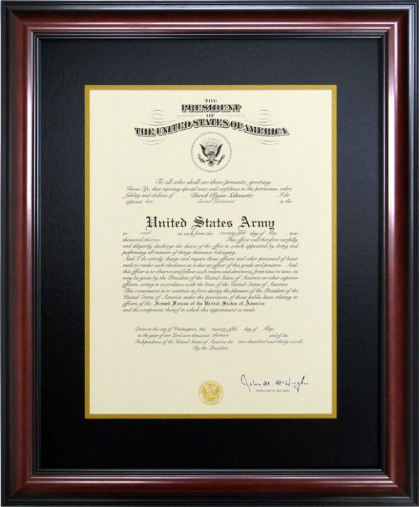 Army Commission Certificate Custom Frame - Framed Guidons*