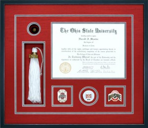 A Custom Ohio State University Diploma Frame With Memorabilia