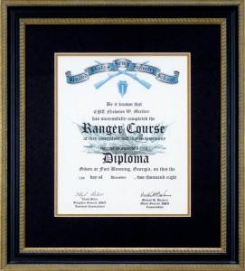 Ranger Course Diploma Frame With Ornate Gold And Black Frame