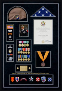 Army Retirement Shadow Box Example with flag and military mementos