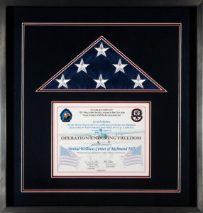 Flag display Case That Contains A Flag Flown By The 15th Military Intelligence Battalion