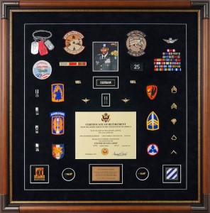 Military Shadow Box Examples – Showing An Army Retirement Shadow Box Collection Reflecting A Military Career