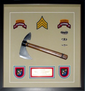 Military Shadow Box Examples - Tomahawk With 1st Battalion Ranger Memorabilia