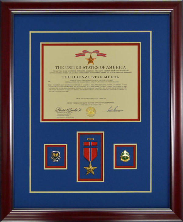 Bronze Star Medal with ribbon and hat pin Framed Guidons*