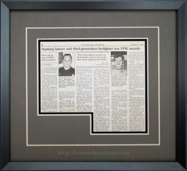 Custom Framed Newspaper Article Don Montgomery Framed Guidons*