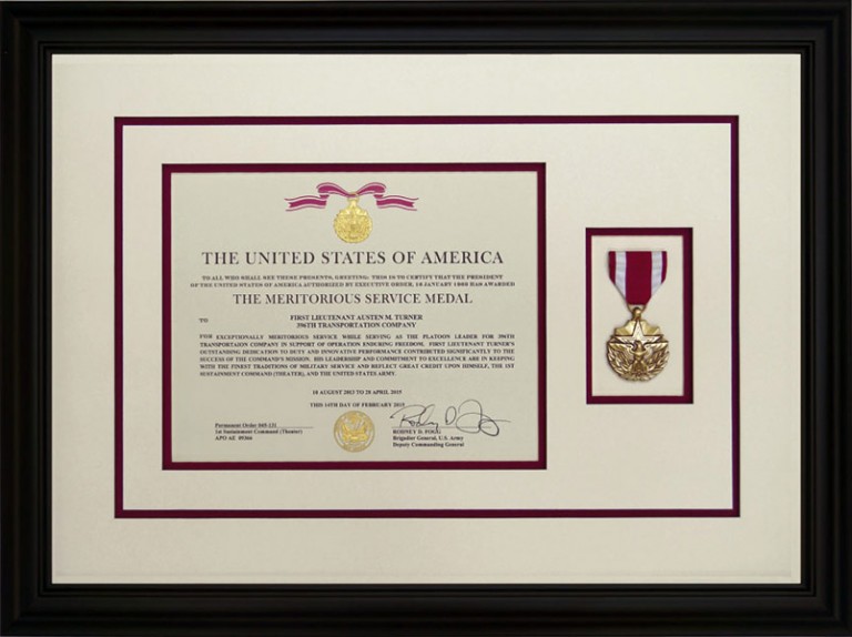 Meritorious Service Medal With Custom Black Frame Framed Guidons*