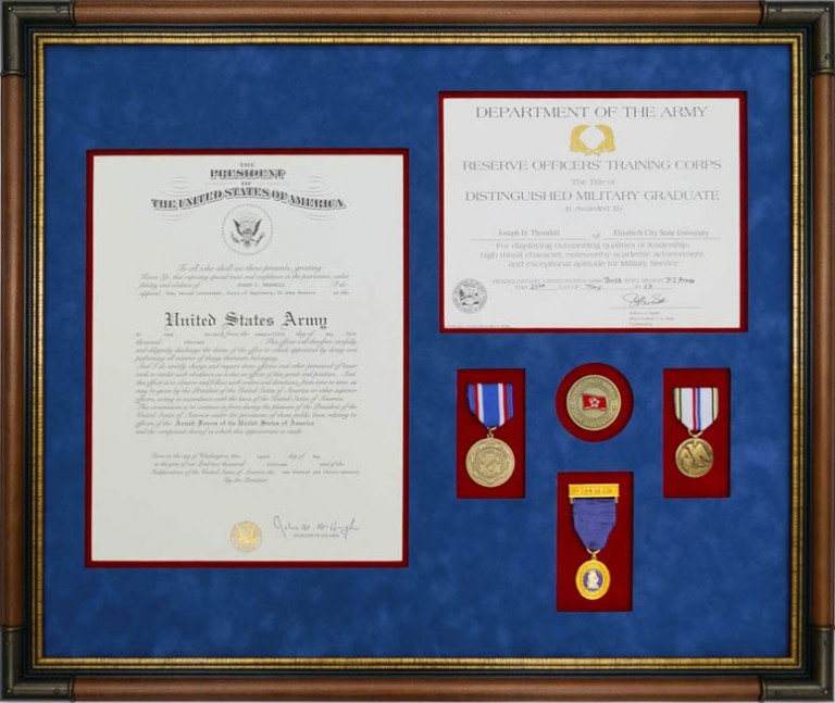 Custom Framed Army Commission Certificate With Medals - Framed Guidons*